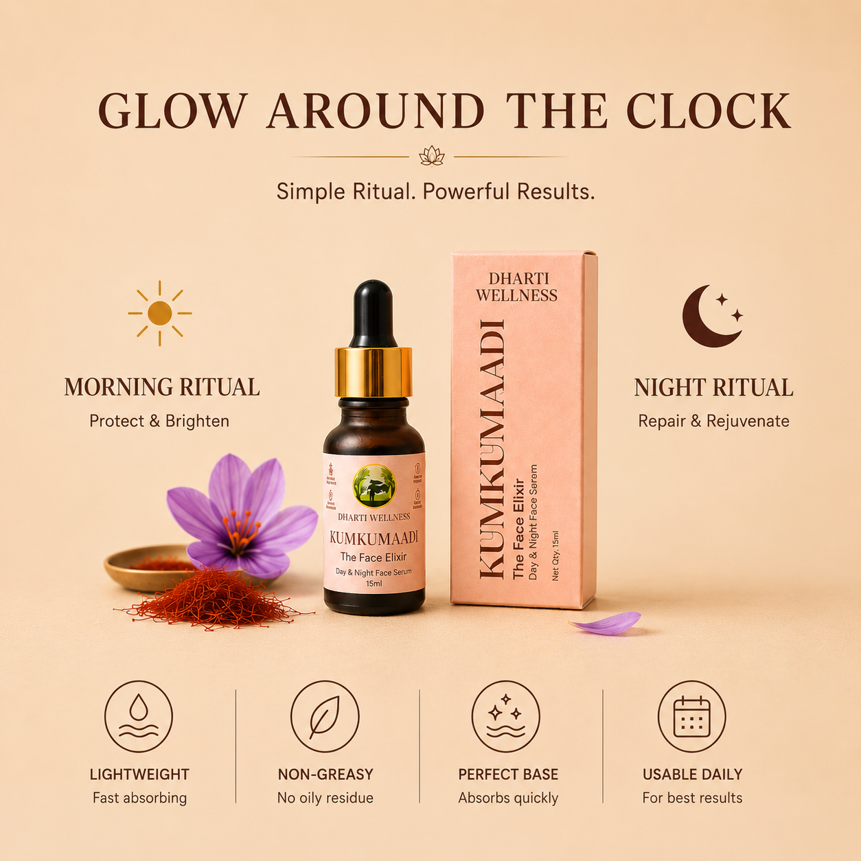 Kumkumaadi Day & Night Face Serum -  Anti Aging | Anti - Pigmentation | Brightening | Anti Acne | Clear Skin