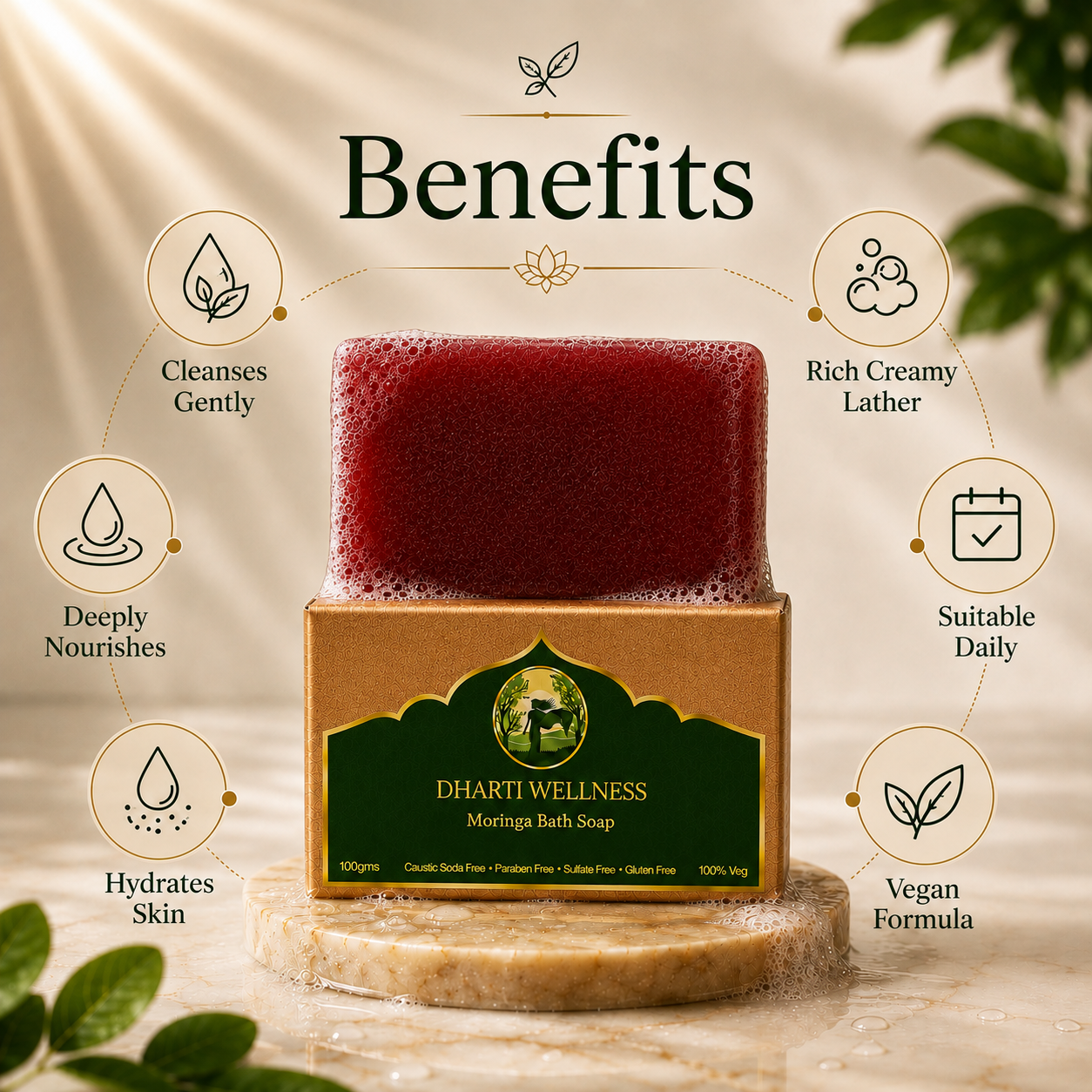 Moringa Bath Soap -  | Organic | Natural | Caustic - Soda Free | Dry Itchy Skin | Hydrating | Stress Relief