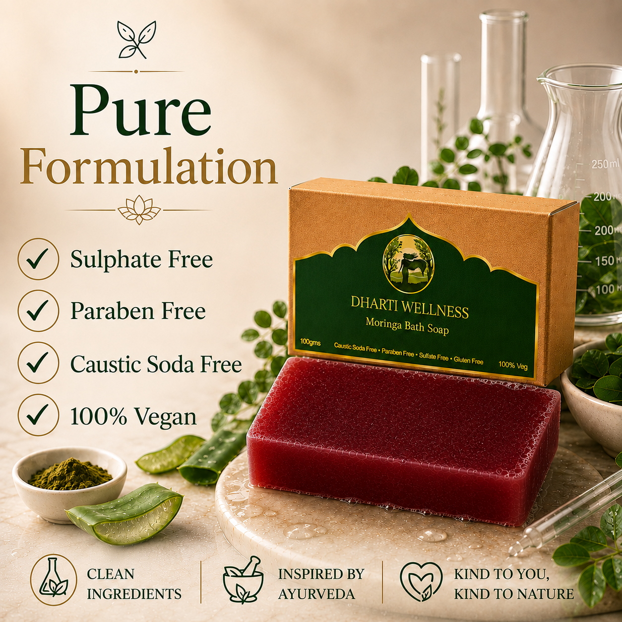 Moringa Bath Soap -  | Organic | Natural | Caustic - Soda Free | Dry Itchy Skin | Hydrating | Stress Relief