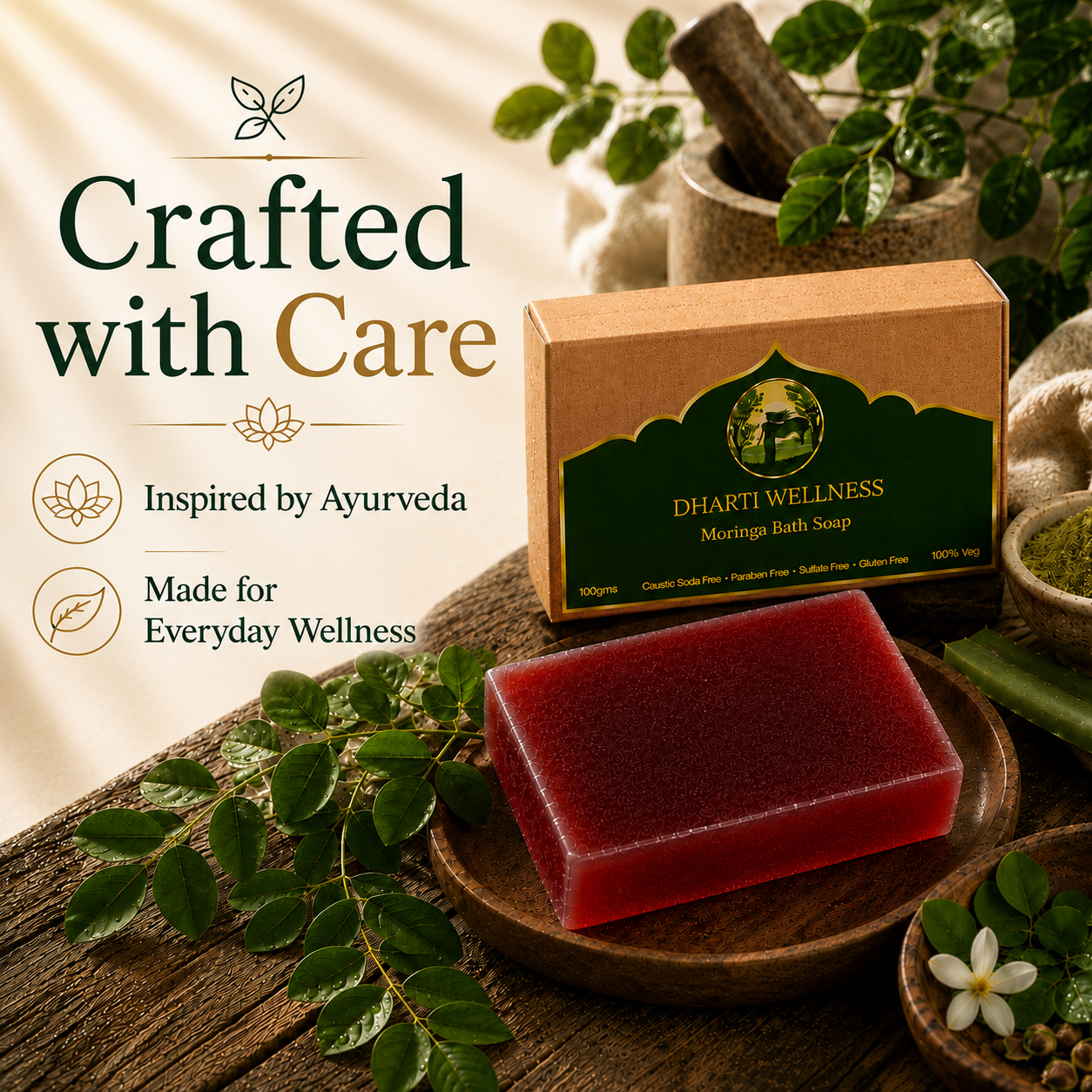 Moringa Bath Soap -  | Organic | Natural | Caustic - Soda Free | Dry Itchy Skin | Hydrating | Stress Relief