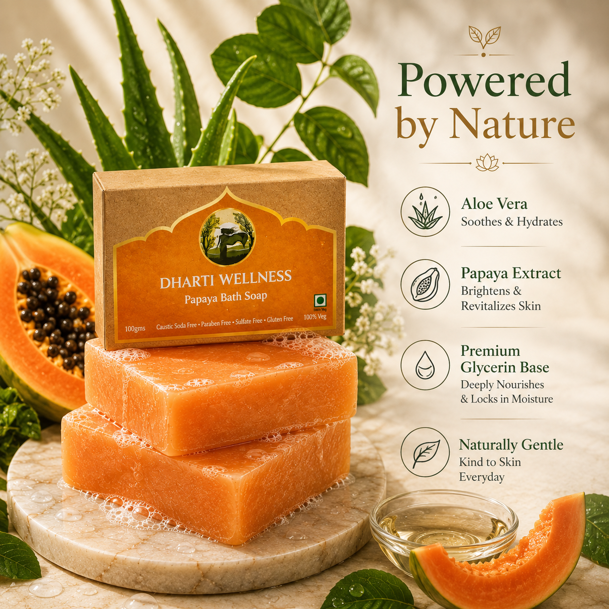 Papaya Bath Soap -  Organic | Natural | Caustic - Soda Free | For Dry - Skin | Nourishing | Brightening | Glow