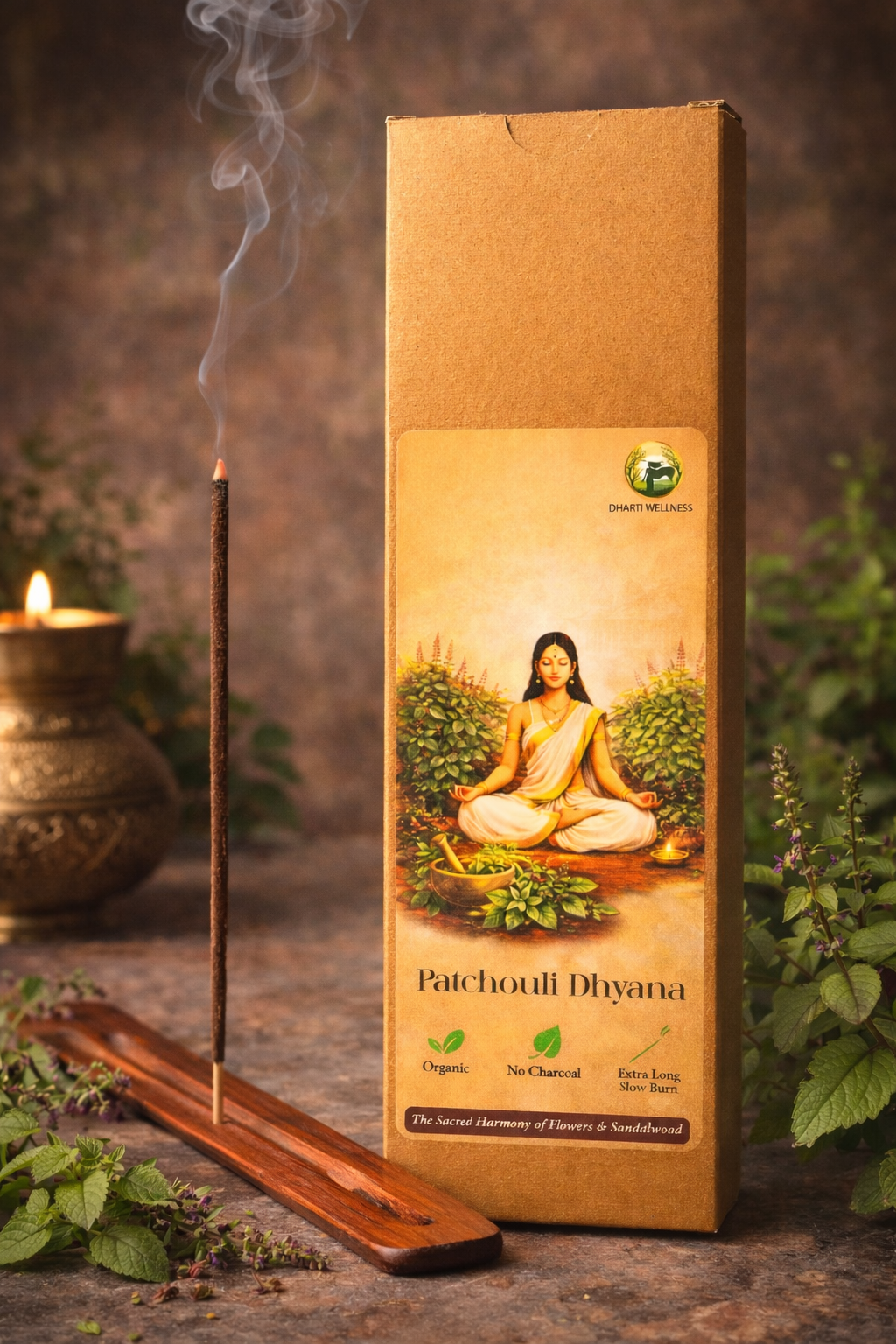 Patchouli Dhyana Organic Agarbatti | No Carbon | Mild Fragrance