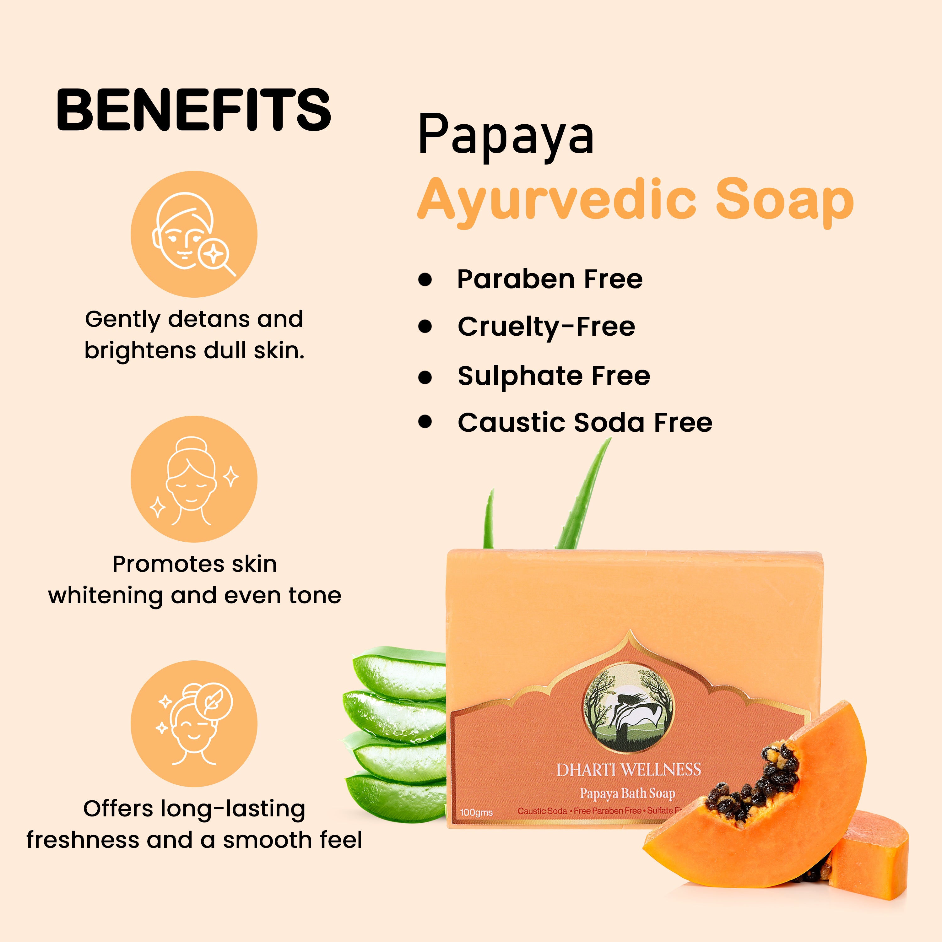Papaya Bath Soap -  Organic | Natural | Caustic - Soda Free | For Dry - Skin | Nourishing | Brightening | Glow
